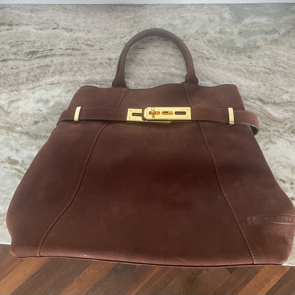 Elegant VIA ROMA Brown Suede Handbag